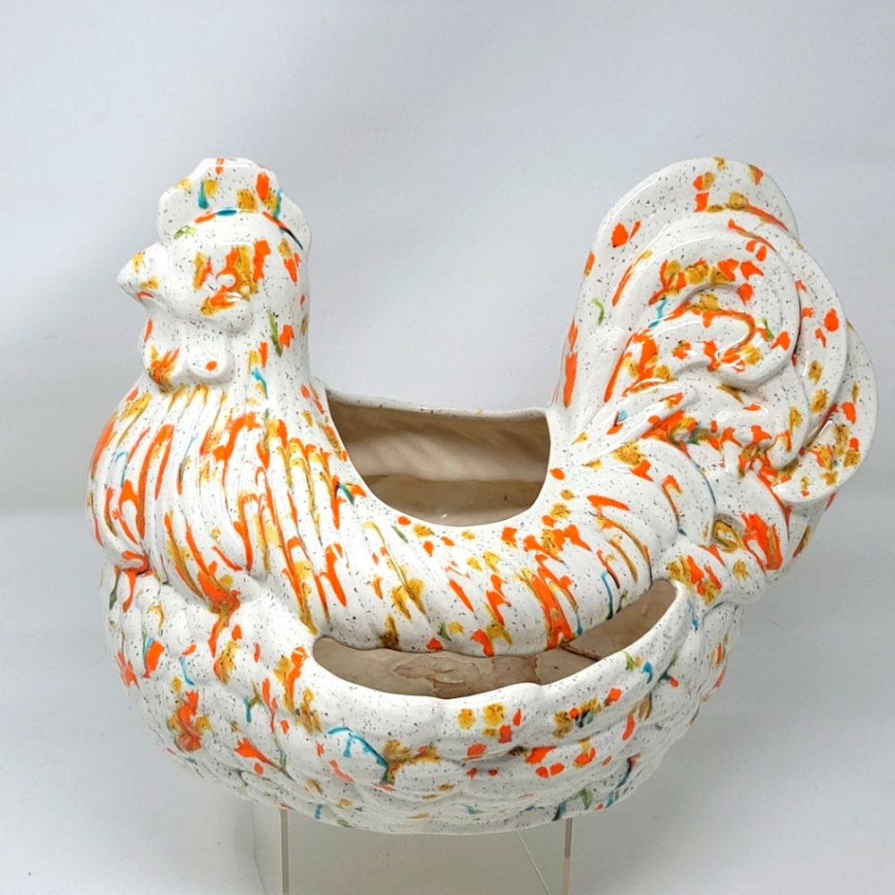 70s Drip Splatter Paint Chicken Planter ceramic